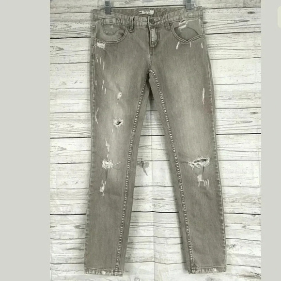 Free People Megs Gray Jeans Destroyed Distressed sz 26 - Picture 1 of 8